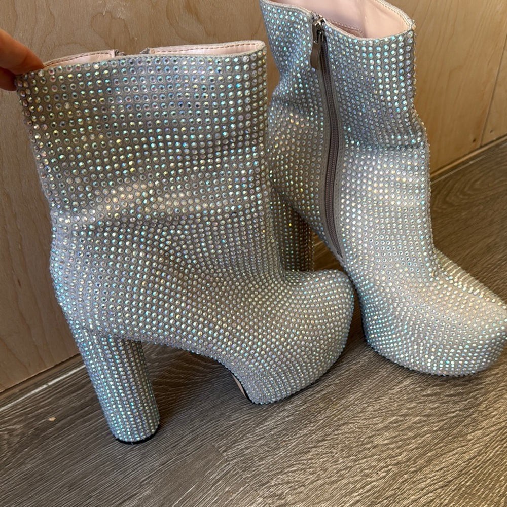Silver Rhinestone Platform Ankle Boots - image 5